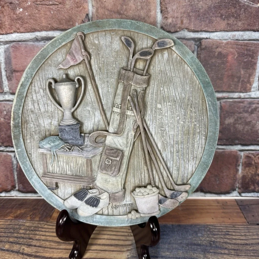Vintage Golf Sign Wall Plaque Spoontiques Resin‎ Man Cave Trophy Clubs Balls Bag